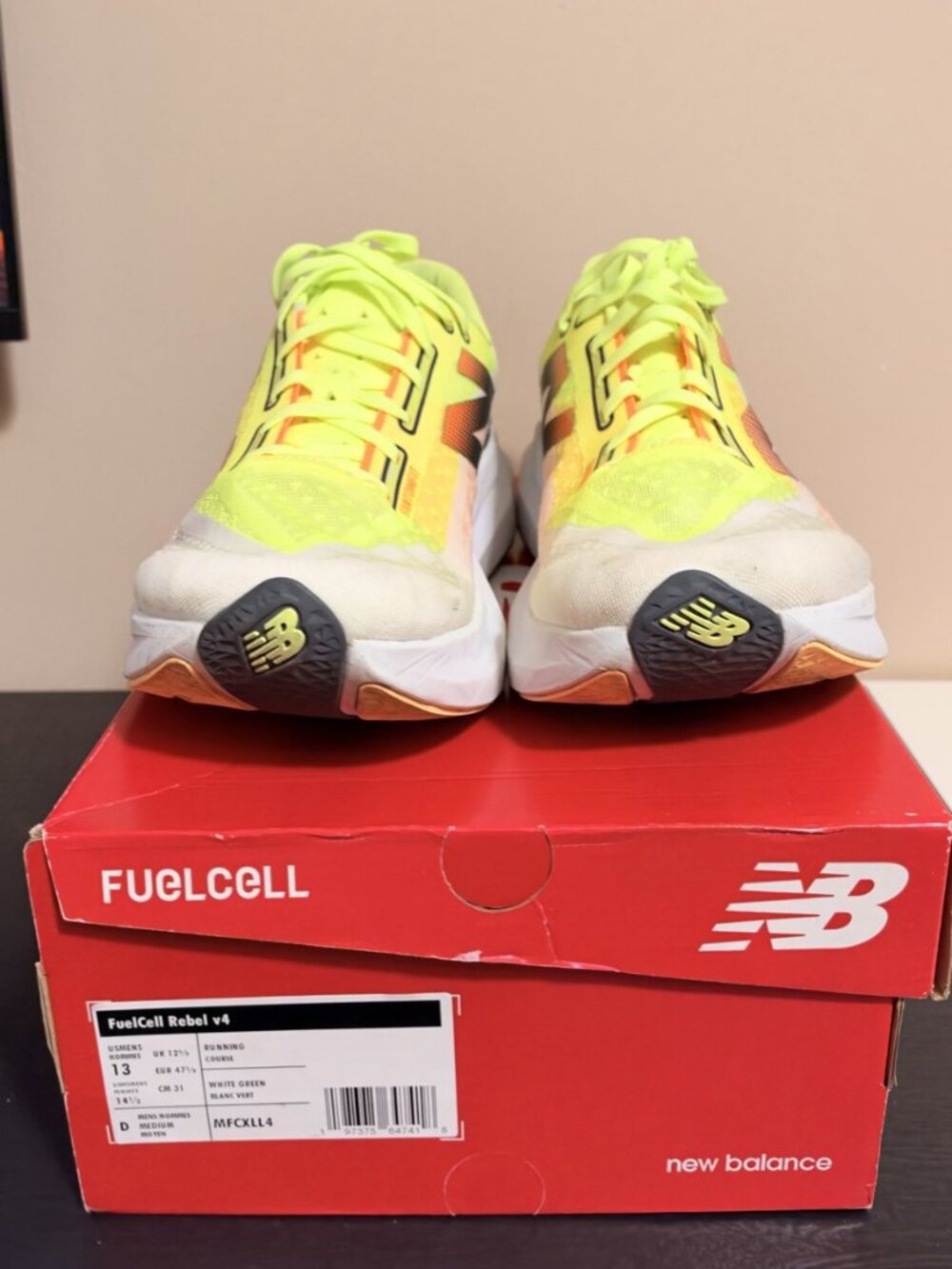 New Balance FuelCell Rebel v4 White Lime Glow MFCXLL4 Mens Size 13 With Box